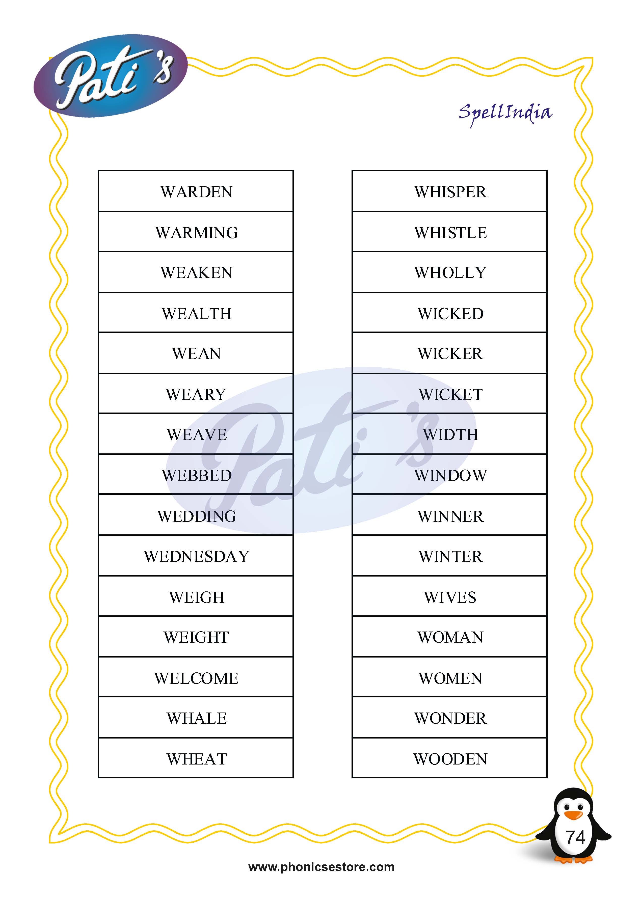 class 1 word list based spell bee exam